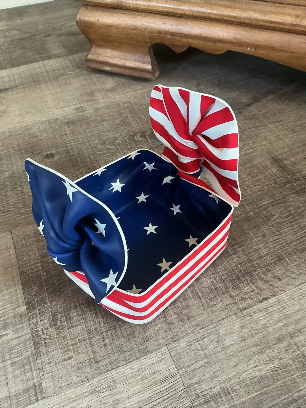 1992 C.T. Designs Square Lucite Bowl - Signed - Red & White Striped Patriotic